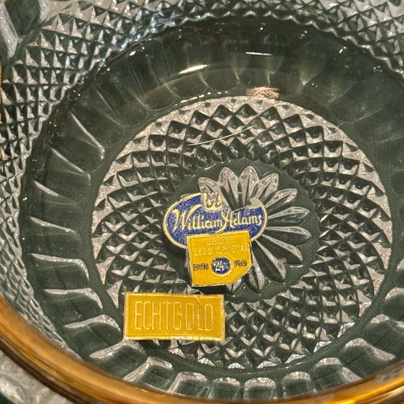 Vintage William Adams Gold Etched Lead Crystal Bowl with Silver Plated Spoon - Picture 4 of 12